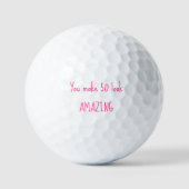 50e verjaardag Lady Golfer roze naam legant Golfballen (Voorkant)