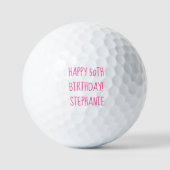 50e verjaardag Lady Golfer roze naam legant Golfballen (Voorkant)