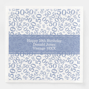 50e verjaardag Leeftijd Nummer Patroon Blauw/Wit Servet