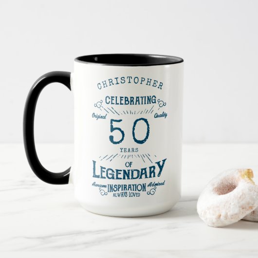 50e verjaardag Legendarische  naam Blue Legend Mok (Met donut)