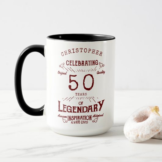 50e verjaardag Legendarische naam Red Legend Mok (Met donut)