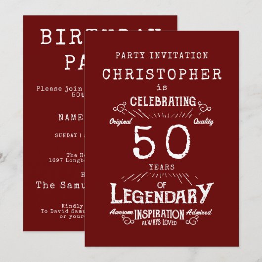 50e verjaardag Legendary Red Naam toevoegen Legend Kaart (Voorkant / Achterkant)