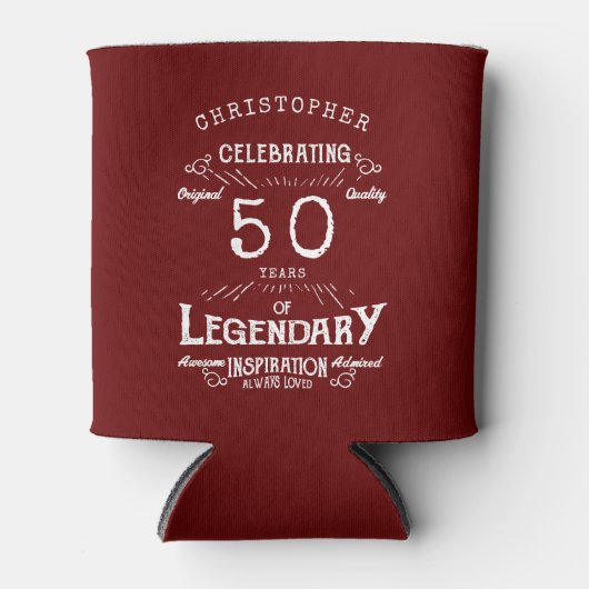 50e verjaardag Legendary Red  Name Legend Blikjeskoeler (Voorkant)