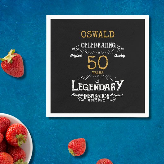 50e verjaardag Legendary Zwart Goud Retro Servet