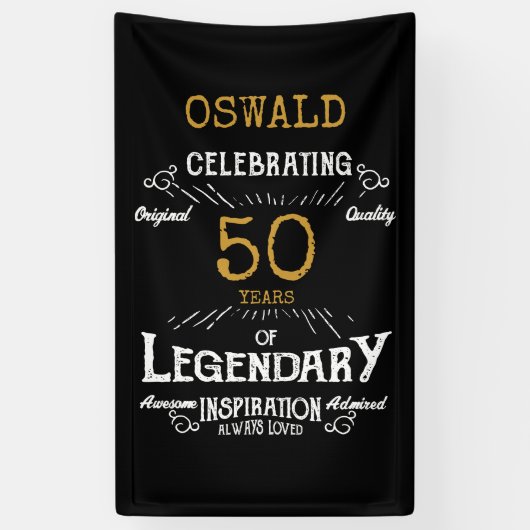 50e verjaardag Legendary Zwart Goud Retro Spandoek (Verticaal)