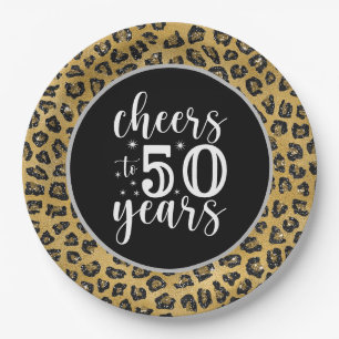 50e verjaardag Leopard Zwart en Goud thema Papieren Bordje