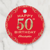 50e verjaardag Lijst van Red en Gold Glitter Bedankjes Labels (Achterkant)