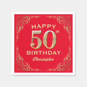 50e verjaardag Lijst van Red en Gold Glitter Servet