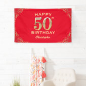 50e verjaardag Lijst van Red en Gold Glitter Spandoek (Insitu)