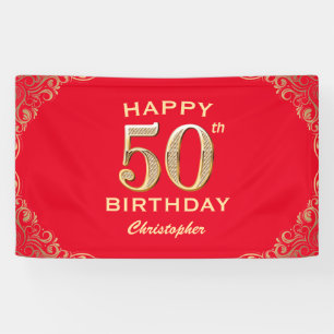 50e verjaardag Lijst van Red en Gold Glitter Spandoek