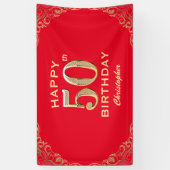50e verjaardag Lijst van Red en Gold Glitter Spandoek (Verticaal)