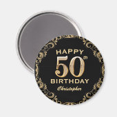 50e verjaardag Lijst voor zwarte en goudglitter Magneet (Voorkant / Achterkant)