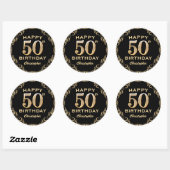 50e verjaardag Lijst voor zwarte en goudglitter Ronde Sticker (Vel)