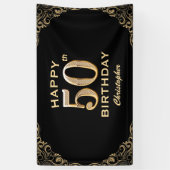 50e verjaardag Lijst voor zwarte en goudglitter Spandoek (Verticaal)