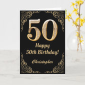 50e verjaardag - Lijst zwart en goudglitter Kaart (Gele Bloem)