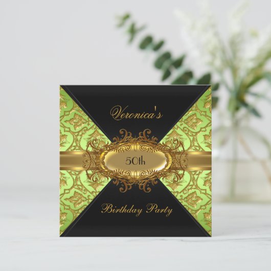 50e verjaardag Linggroene Gold Black Damask Kaart (Staand voorkant)