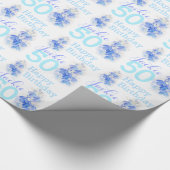 50e verjaardag Lobelia blue met de naam cadeauomsl Cadeaupapier (Hoek)