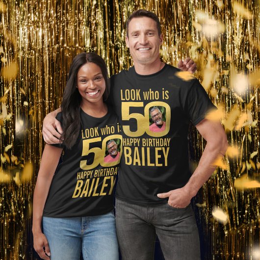 50e verjaardag look 50 aangepaste gouden foto en n t-shirt