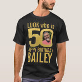 50e verjaardag look 50 aangepaste gouden foto en n t-shirt (Voorkant)
