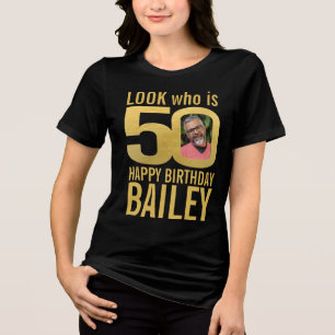 50e verjaardag look 50 op maat gouden foto naam da Tri-Blend shirt