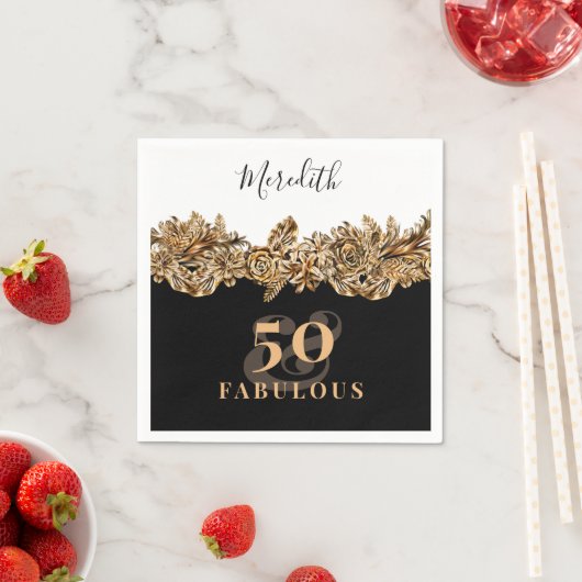 50e verjaardag Luxe Gouden Bloemen Elegant Klasse Servet (Insitu)