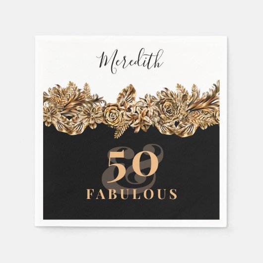 50e verjaardag Luxe Gouden Bloemen Elegant Klasse Servet (Voorkant)