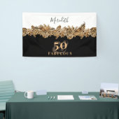 50e verjaardag Luxe Gouden Bloemen Elegant Klasse Spandoek (Beurs)