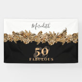 50e verjaardag Luxe Gouden Bloemen Elegant Klasse Spandoek (Horizontaal)