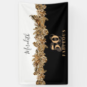 50e verjaardag Luxe Gouden Bloemen Elegant Klasse Spandoek (Verticaal)