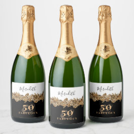 50e verjaardag Luxe Gouden Bloemen Elegant Klasse Sparkling Wijnetiket