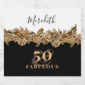 50e verjaardag Luxe Gouden Bloemen Elegant Klasse Sparkling Wijnetiket (Enkel label)