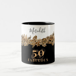 50e verjaardag Luxe Gouden Bloemen Elegant Klasse Tweekleurige Koffiemok