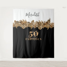 50e verjaardag Luxe Gouden Bloemen Elegant Klasse Wandkleed