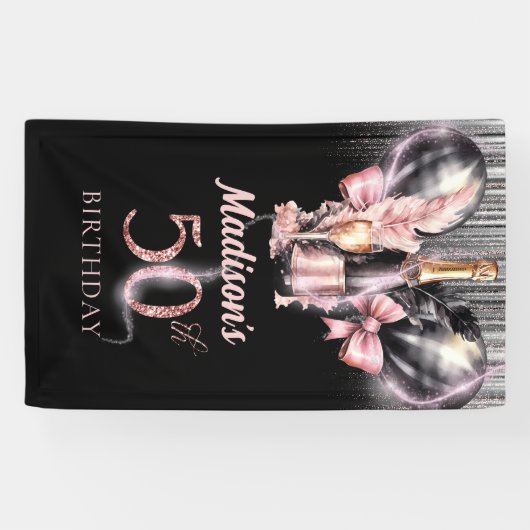 50e Verjaardag Luxe Roos Wijnfeestbord Spandoek (Horizontaal)