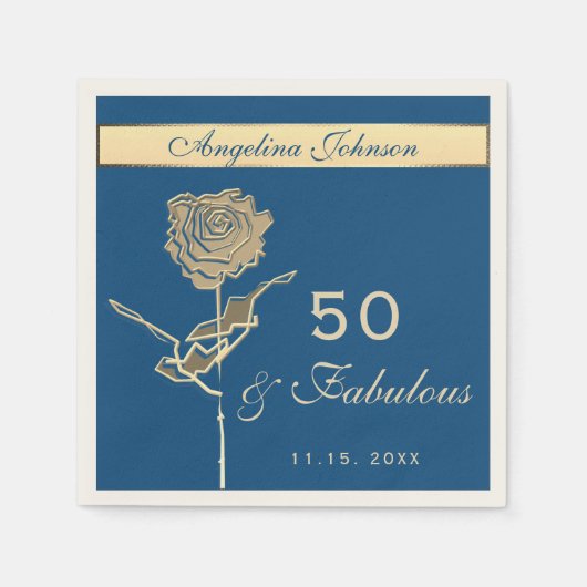 50e verjaardag Luxury Gold en Classic Blue Servet (Voorkant)