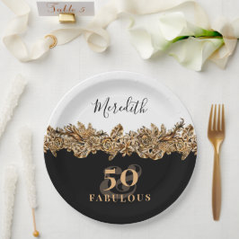 50e verjaardag Luxury Golden Flowers Elegant Class Papieren Bordje