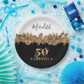 50e verjaardag Luxury Golden Flowers Elegant Class Papieren Bordje (Feest)