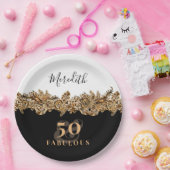 50e verjaardag Luxury Golden Flowers Elegant Class Papieren Bordje (Feest)