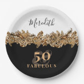 50e verjaardag Luxury Golden Flowers Elegant Class Papieren Bordje (Voorkant)