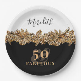 50e verjaardag Luxury Golden Flowers Elegant Class Papieren Bordje