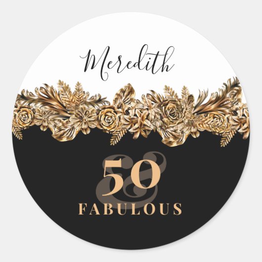 50e verjaardag Luxury Golden Flowers Elegant Class Ronde Sticker (Voorkant)