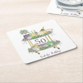 50e Verjaardag Mahjong Bar Winkelwagen Custom Kartonnen Onderzetters (Schuin)