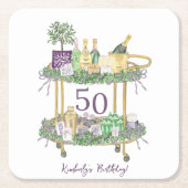 50e Verjaardag Mahjong Bar Winkelwagen Custom Kartonnen Onderzetters (Voorkant)