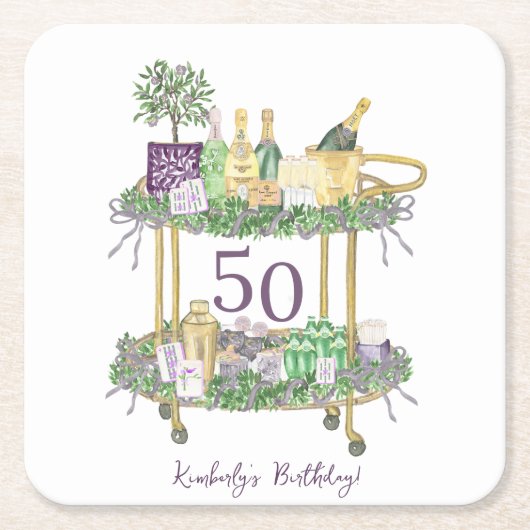 50e Verjaardag Mahjong Bar Winkelwagen Custom Kartonnen Onderzetters (Voorkant)