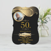 50e verjaardag, Man elke leeftijd, art deco, zwart Kaart (Staand voorkant)