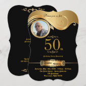 50e verjaardag, Man elke leeftijd, art deco, zwart Kaart (Voorkant / Achterkant)