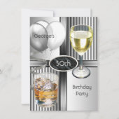 50e verjaardag Mannen Drinken ballonnen zilver Kaart (Voorkant)