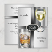 50e verjaardag Mannen Drinken Metal Black Silver Kaart (Voorkant / Achterkant)