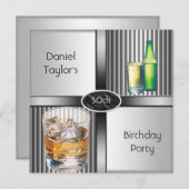 50e verjaardag Mannen Drinken Metal Black Silver Kaart (Voorkant / Achterkant)