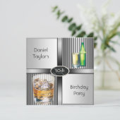 50e verjaardag Mannen Drinken Metal Black Silver Kaart (Staand voorkant)